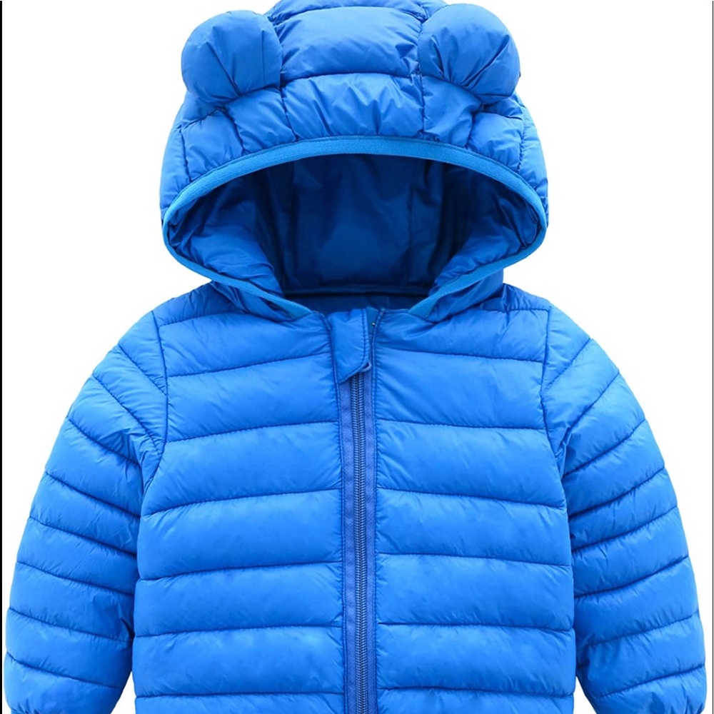 Winter Jacket w/ Hood (Padded) Light Puffer, Blue.
